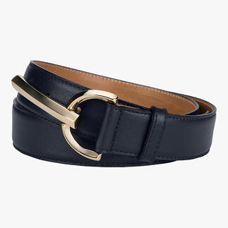 Donkerblauwe luxe damesriem van Ludwig Schröder met gouden gesp.