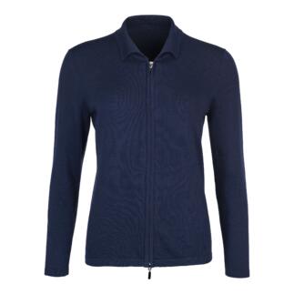 Dames polo-cardigan in lichtbeige van voren.