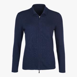 Dames polo-cardigan in lichtbeige van voren.