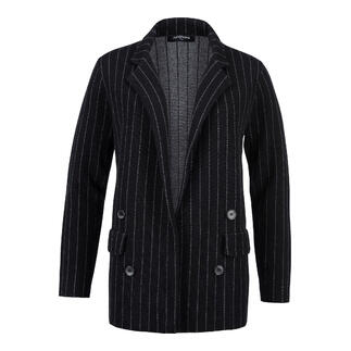 Zwarte gestreepte gebreide blazer met knopen.