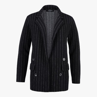 Zwarte gestreepte gebreide blazer met knopen.