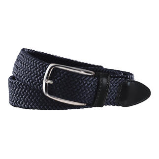 Navy elastische riem van gevlochten materiaal met zilveren gesp.