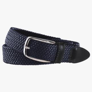 Navy elastische riem van gevlochten materiaal met zilveren gesp.