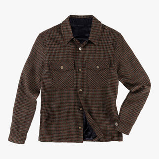 Houndstooth overshirt in de kleur bruin op een witte achtergrond.