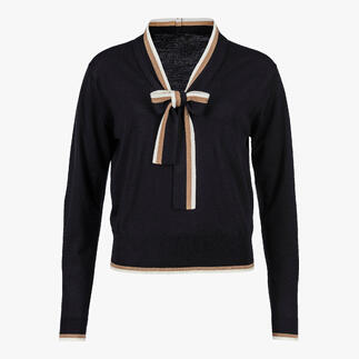 Zwart bindshirt met opvallende kraag en linten.
