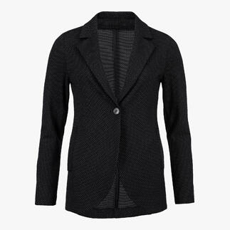 Zwarte blazer met witte stippen en open kraag