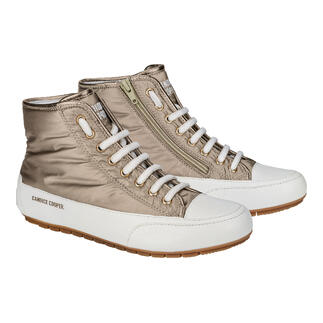 Stuk Candice Cooper Glam-sneakers in glanzend goud, op een neutrale achtergrond.