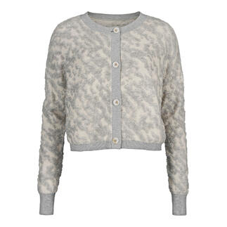 Grijze 3D-Jacquard jas met knopen en ronde hals.