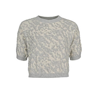 Korte grijze 3D-Jacquard twinset met korte mouwen.