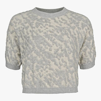 Korte grijze 3D-Jacquard twinset met korte mouwen.