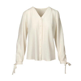 Lichte katoen-kasjmier blouse met lange mouwen en strikbanden.