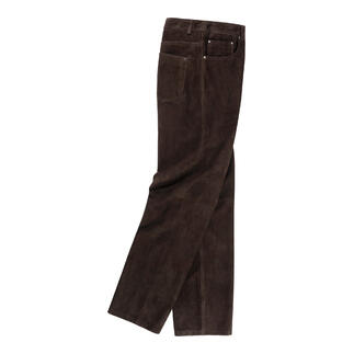 OCONI suède five-pocket, broek van de zijkant op witte achtergrond.
