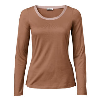 Zijden shirt in bronzen kleur met ronde hals