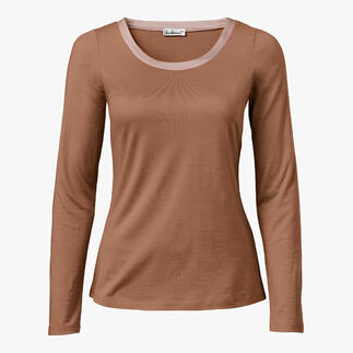 Zijden shirt in bronzen kleur met ronde hals