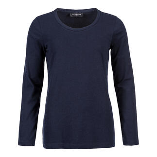 Dames kasjmieren longsleeve in marineblauw met ronde hals