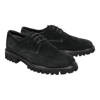 Donkergroene derby schoenen van suède met grove zool