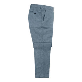 Zijaanzicht van de lichtblauwe broek van het Carl Gross zomer-pak.