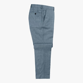 Zijaanzicht van de lichtblauwe broek van het Carl Gross zomer-pak.