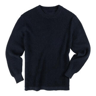 Donkerblauwe wafeltrui in gestructureerde look, maat 48.