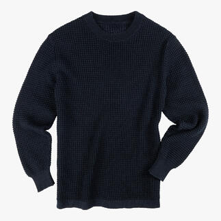 Donkerblauwe wafeltrui in gestructureerde look, maat 48.