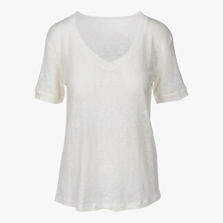 Linnen shirt, maat 36, in wit met V-hals en korte mouwen.