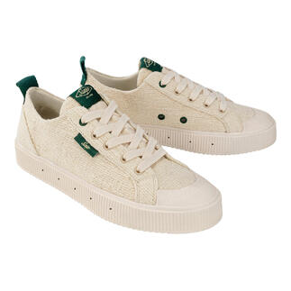 Sanjo zomer tweed sneakers in lichte kleur, frontaanzicht, met veters.