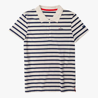 Gestreept Saint James Bretagne poloshirt met kraag, in marineblauw en wit.