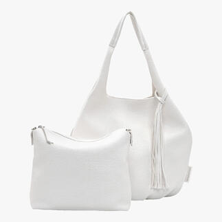 Witte soft-shopper met een extra klein tasje, op een witte achtergrond.