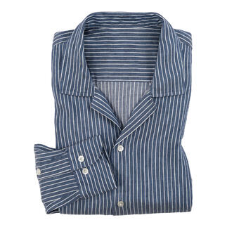 Vouwbaar linnen Tencel overhemd in blauw met strepen