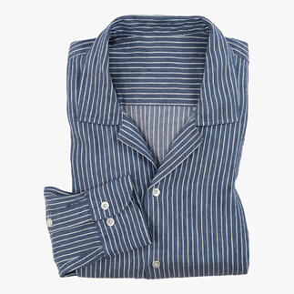 Vouwbaar linnen Tencel overhemd in blauw met strepen