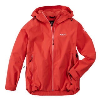 Rode hardshell jack van Halti met capuchon.