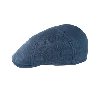 Linnen scheiberpet in blauw van de zijkant.