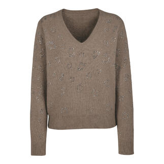 Fluffy trui met V-hals en decoratieve stenen