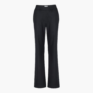 Marineblauwe lyocell-wollen broek in staande positie met elastische taille.