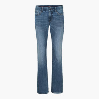 Blauwe jeans met rechte pasvorm en lichte wassing.