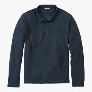 Marineblau Pique lange mouw polo met knopen.