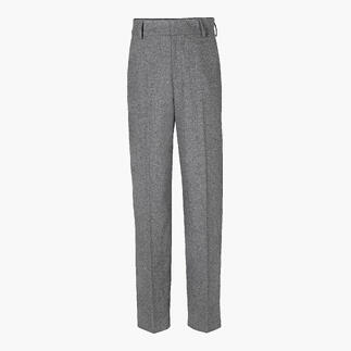 Grijze gemêleerde winterwollen broek staand voor een witte achtergrond