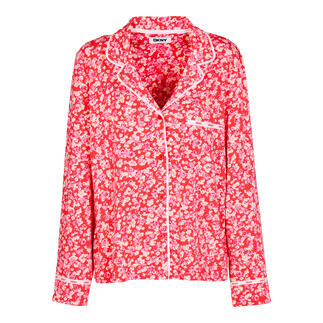 Rood DKNY pyjama shirt met bloemenprint, vooraanzicht.