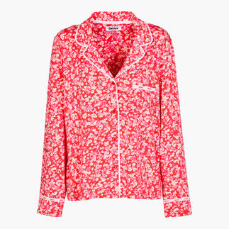 Rood DKNY pyjama shirt met bloemenprint, vooraanzicht.