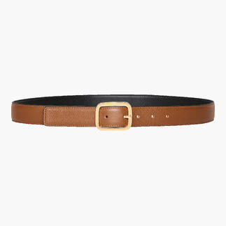 Tweedelige allround riem in bruin en zwart, met een gouden gesp.