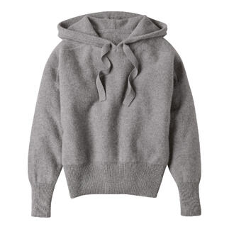 Grijze Boiled Cashmere D-Hoodie op een lichte achtergrond
