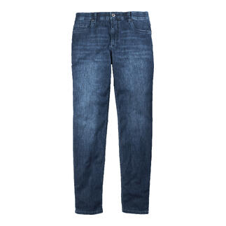 Indigo zomerjeans in een rechte pasvorm op een witte achtergrond.