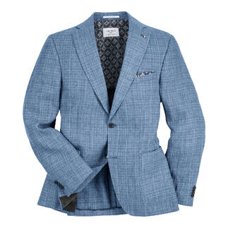 Blauwe crinkle linnen blazer met een hoogwaardige patroon.