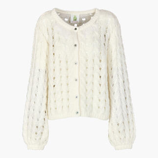 Tencel alpaca cardigan in offwhite, gebreid ontwerp met knopen aan de voorkant.