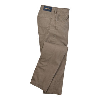 Camelkleurige five-pocket joggingsbroek met elastische tailleband.