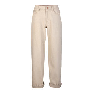 Linnen zomerbroek in beige met een losse pasvorm.
