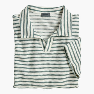 Hanro Jacquard-poloshirt in groen-witte gestreepte uitstraling