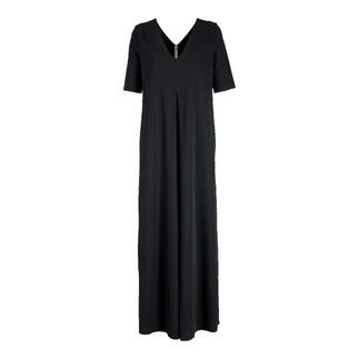 Zwart jersey jumpsuit met korte mouwen en lange snit