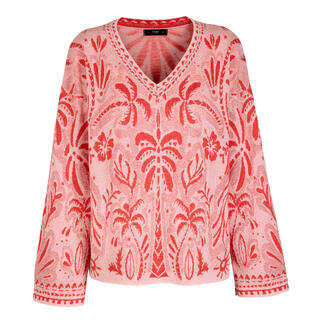 Roze jacquard trui met bloemontwerp en losse pasvorm