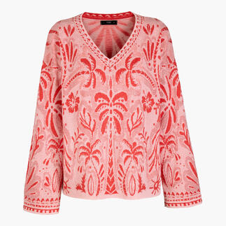 Roze jacquard trui met bloemontwerp en losse pasvorm